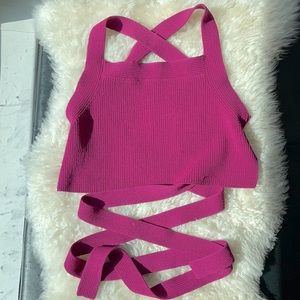 Wilfred Cayenne Knit Crop Top with Ties in Fuchsia